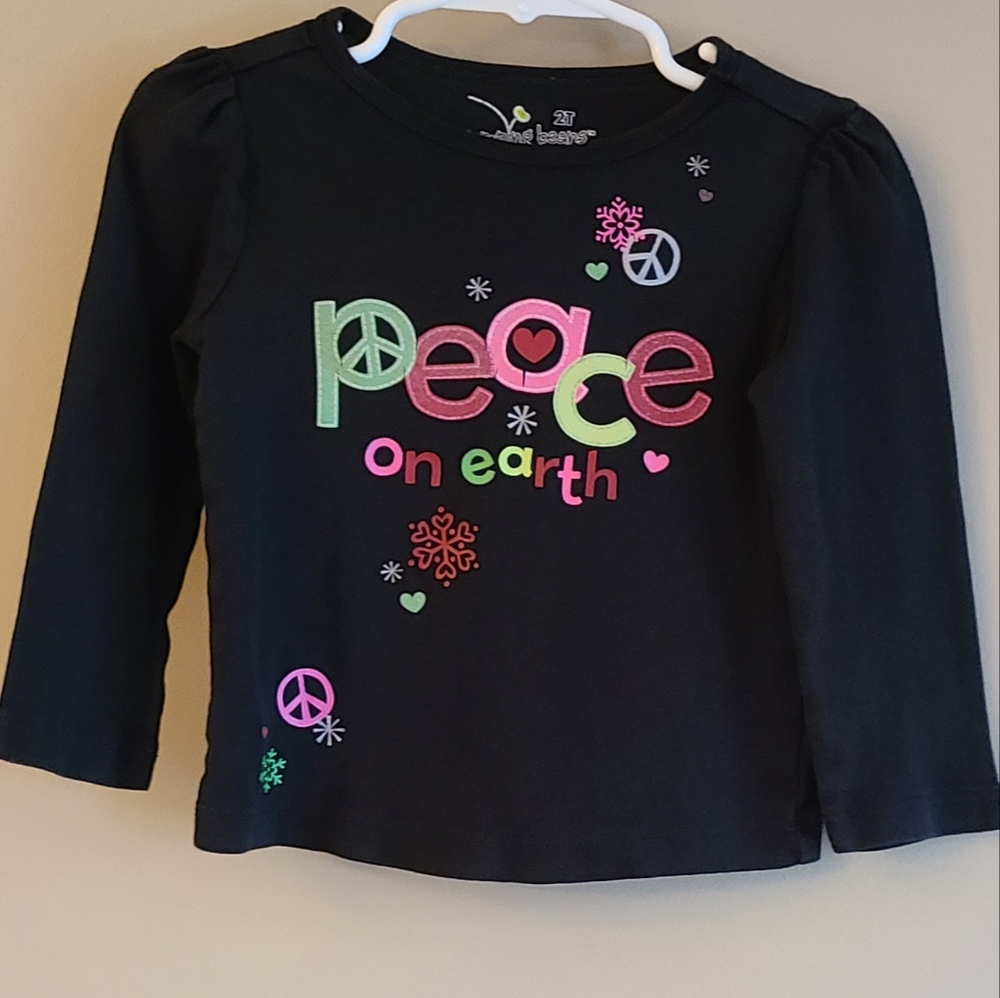 Peace on earth black long sleeved tee shirt